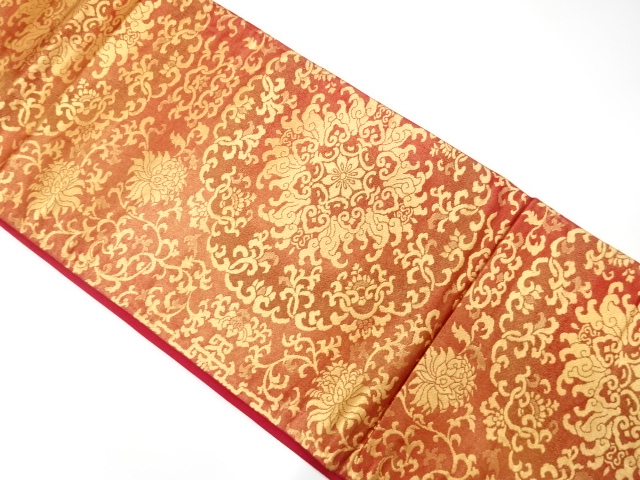 アンティーク　華紋唐花模様織出し袋帯（着用可）